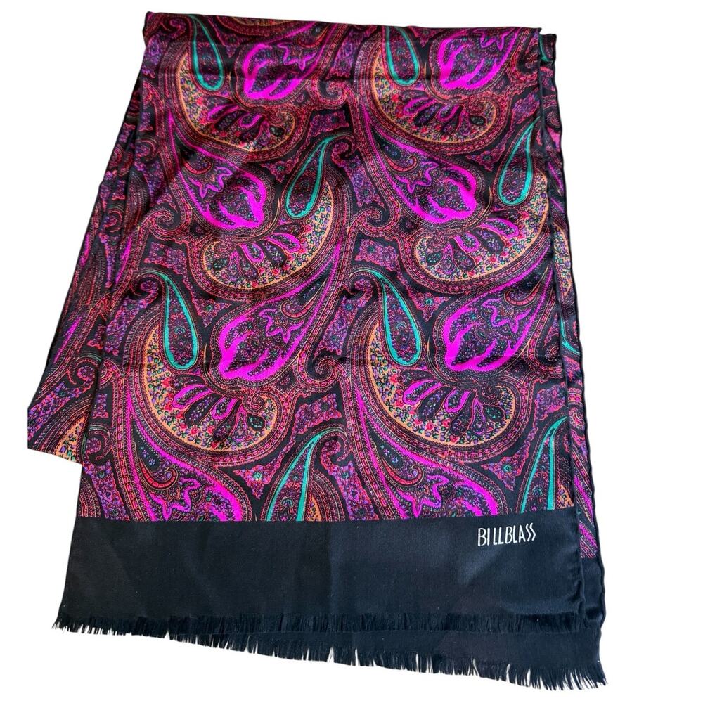 Vintage Bill Blass Silk Rectangular Scarf Stunning Jewel Tone Paisley Print